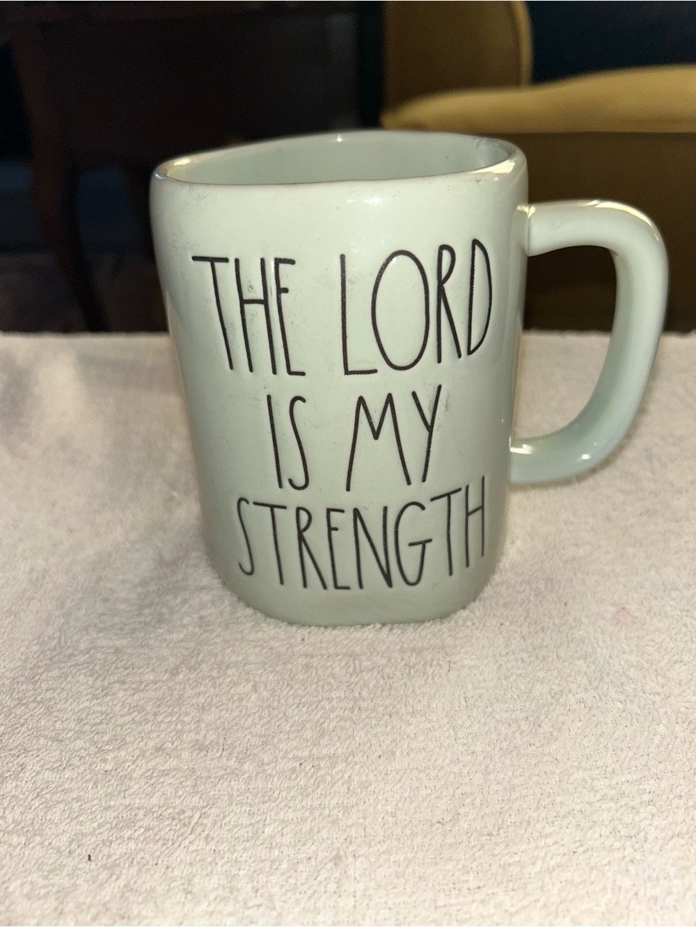 Inspirational Ceramic Coffee Mug in Light Green - "The Lord Is My Strength"
